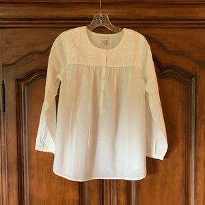 J Crew Ivory Embroidered Buttoned Top